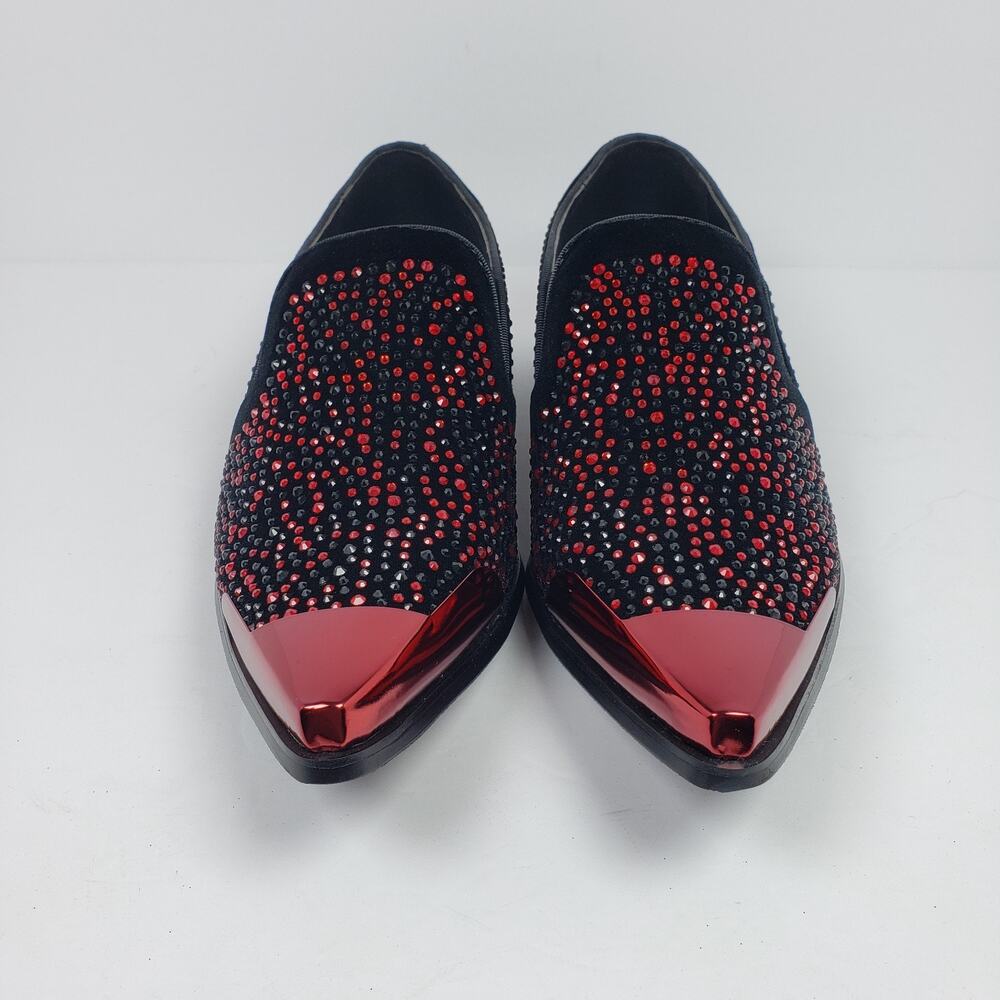 Bolano Desta Mens Sz 11 Black Red Fashion Rhinestone Slip On Dress Loafer Shoes - Picture 5 of 13